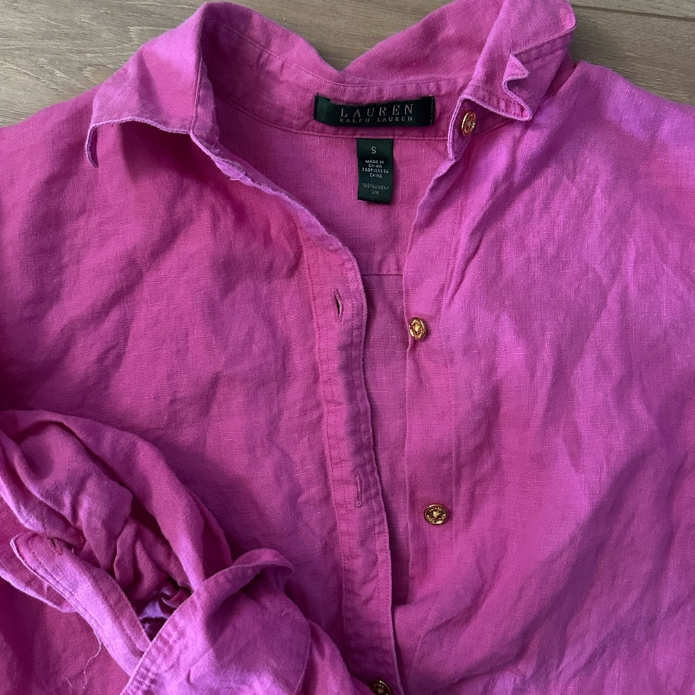 Ralph Lauren Fuchsia Linen Shirt with Gold Buttons